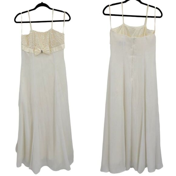 Vtg 80's Dress Spaghetti Strap Slip Lace Bodice Empire Chiffon Maxi White Sz S - Picture 1 of 9